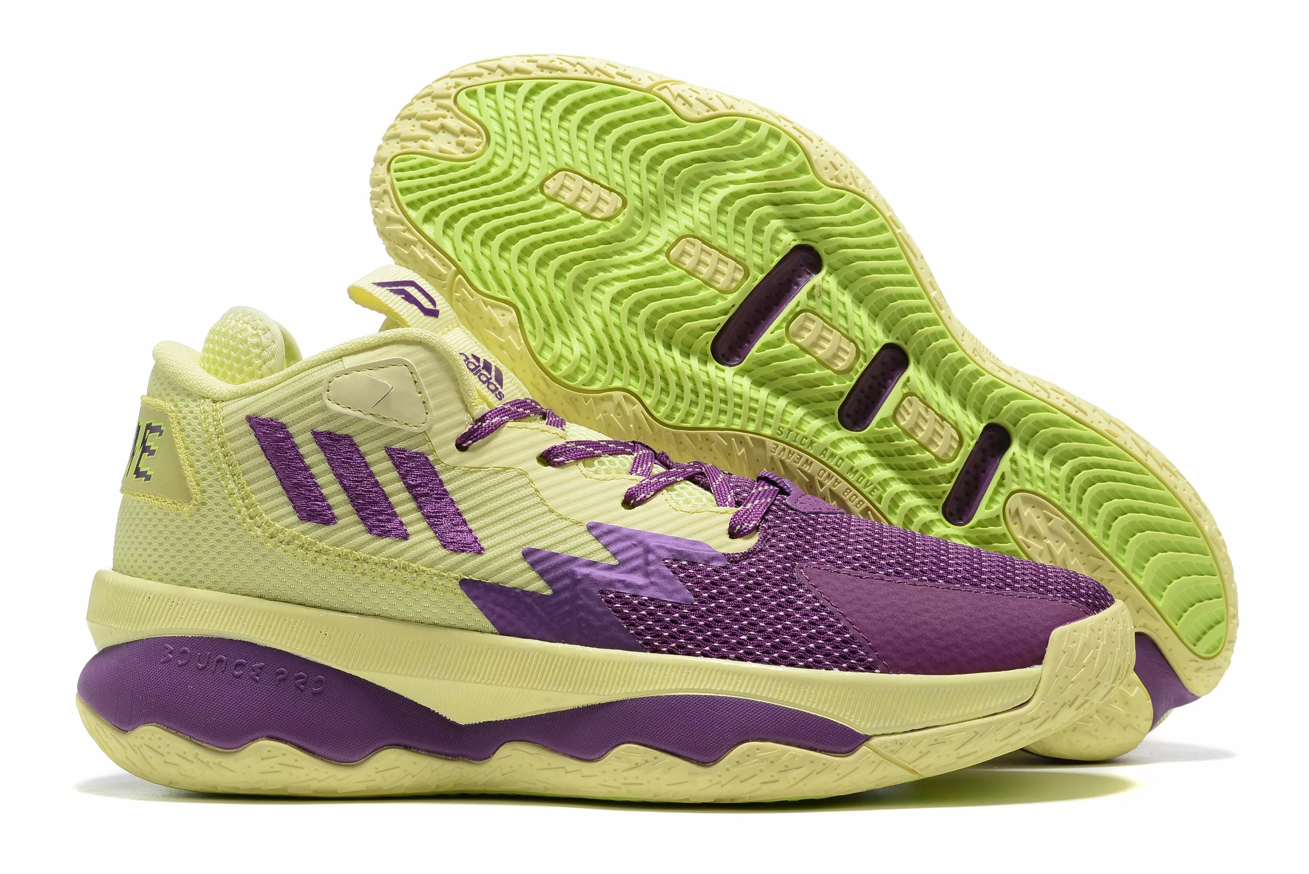 2022 Adidas Dame 8 "4th Quarter K.O." Yellow Tint/Glory Purple-Signal Green GY0383 For Sale 4 2022 Adidas Dame 8 "4th Quarter K.O." Yellow Tint/Glory Purple-Signal Green GY0383 For Sale - Image 2